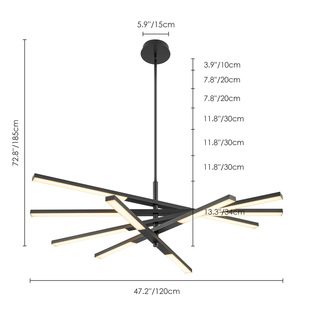 Modern Tiered Linear Sputnik Chandelier Warm Light 3000K Integrated LED Chandelier