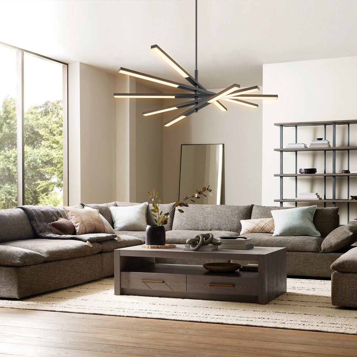 Modern Tiered Linear Sputnik Chandelier Warm Light 3000K Integrated LED Chandelier