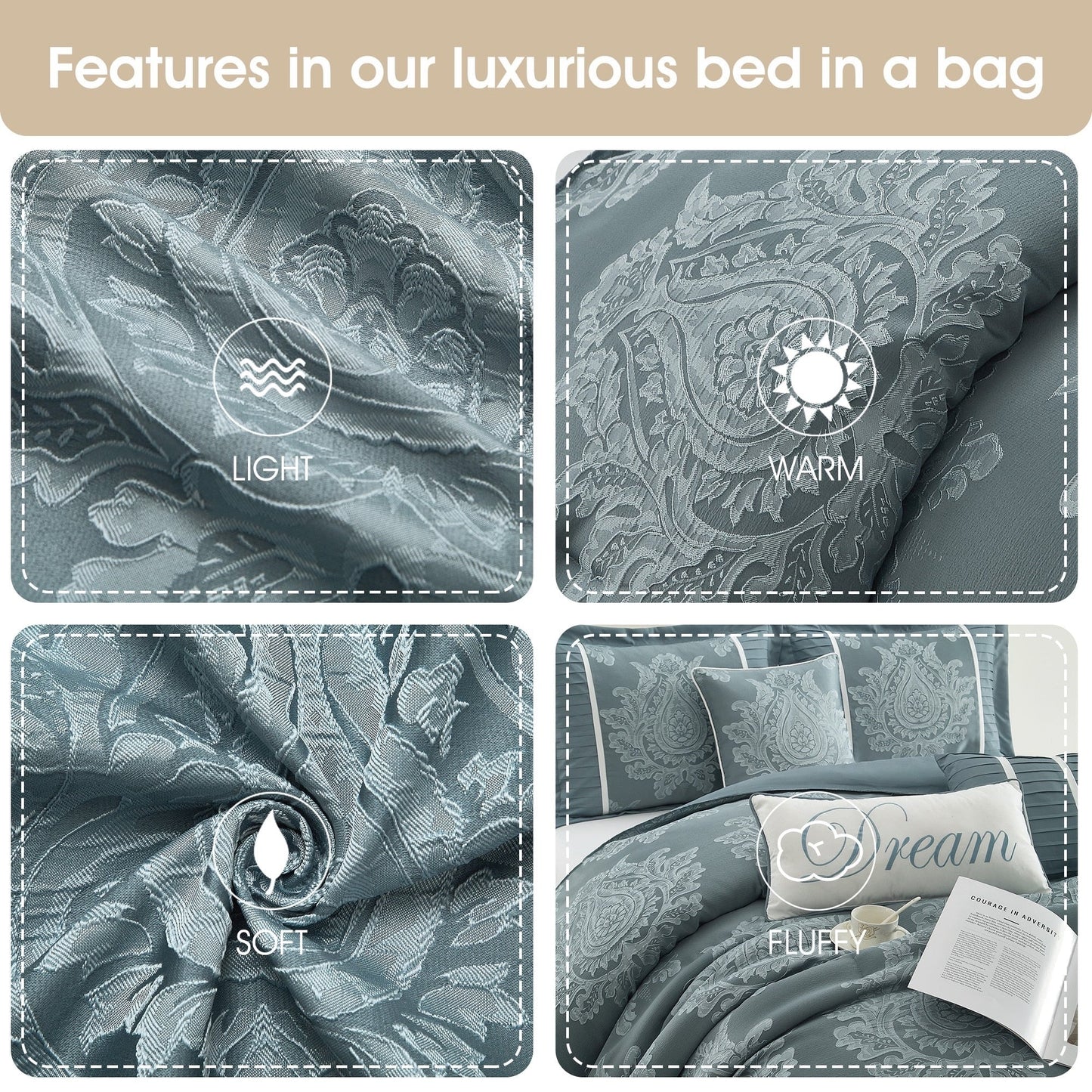 Ensemble de couette traditionnelle damassée Nanshing Tiana 7 pièces