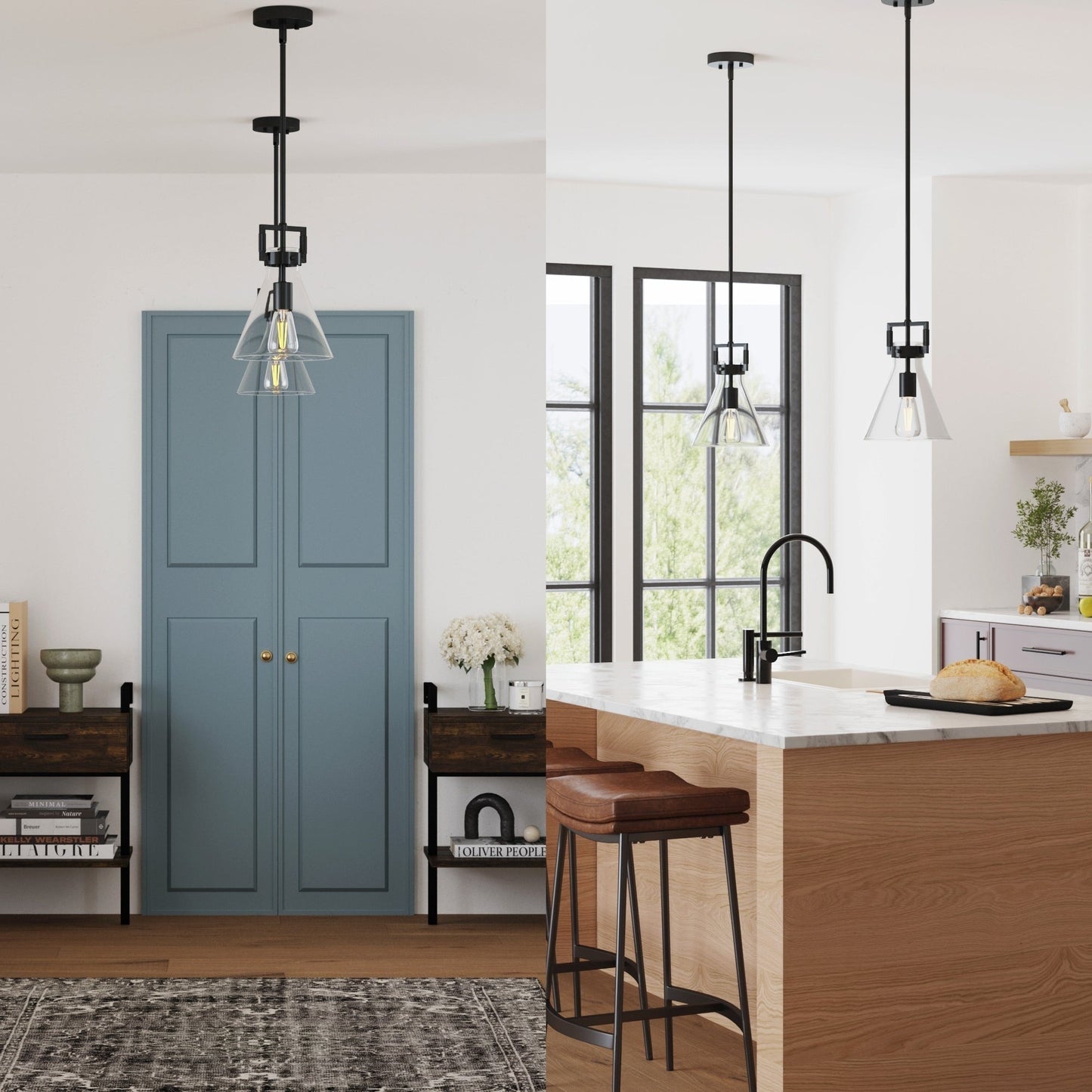 Nathan James Vincent Glass Pendant Lighting, Hanging Light Fixture with Adjustable Stem and Clear Shade