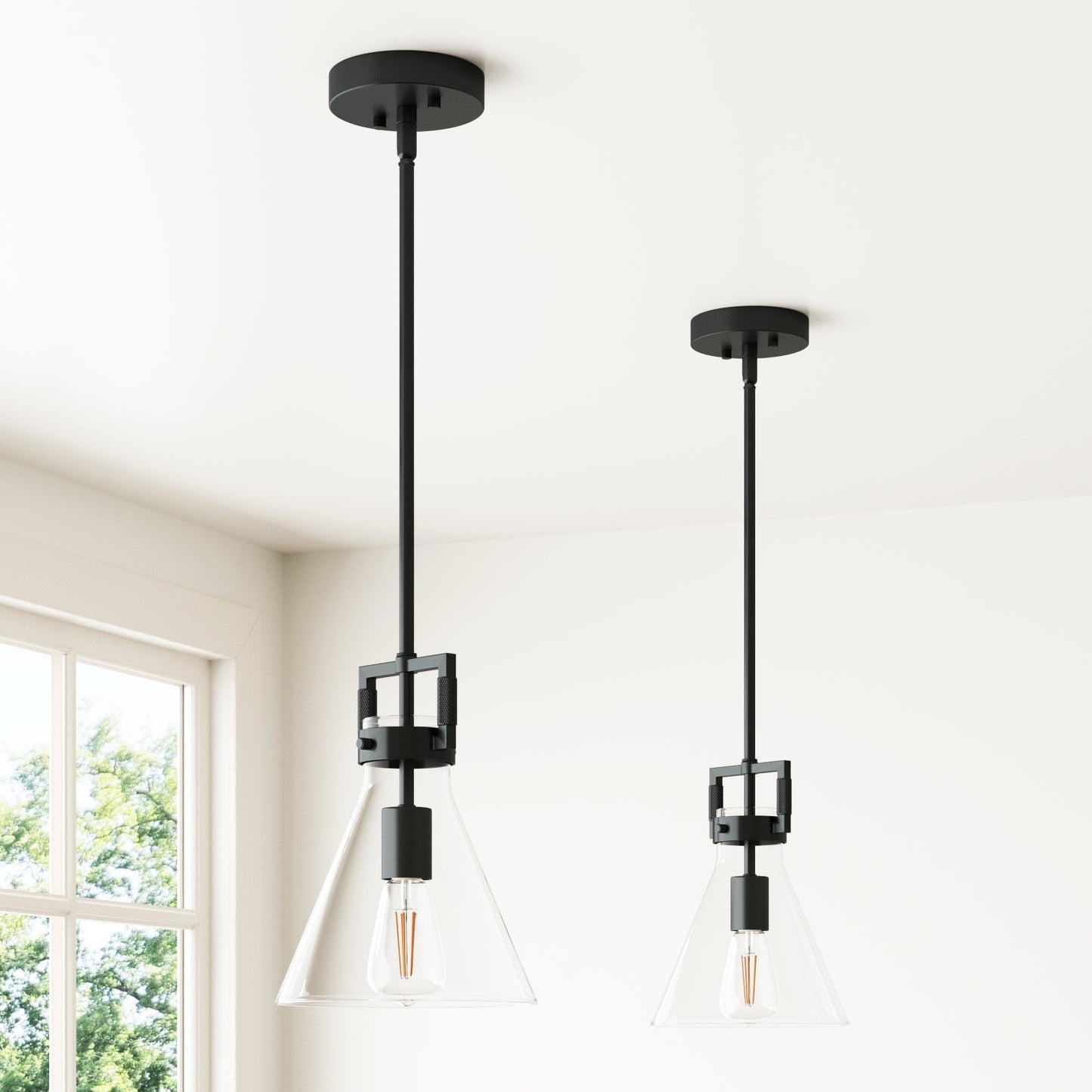 Nathan James Vincent Glass Pendant Lighting, Hanging Light Fixture with Adjustable Stem and Clear Shade