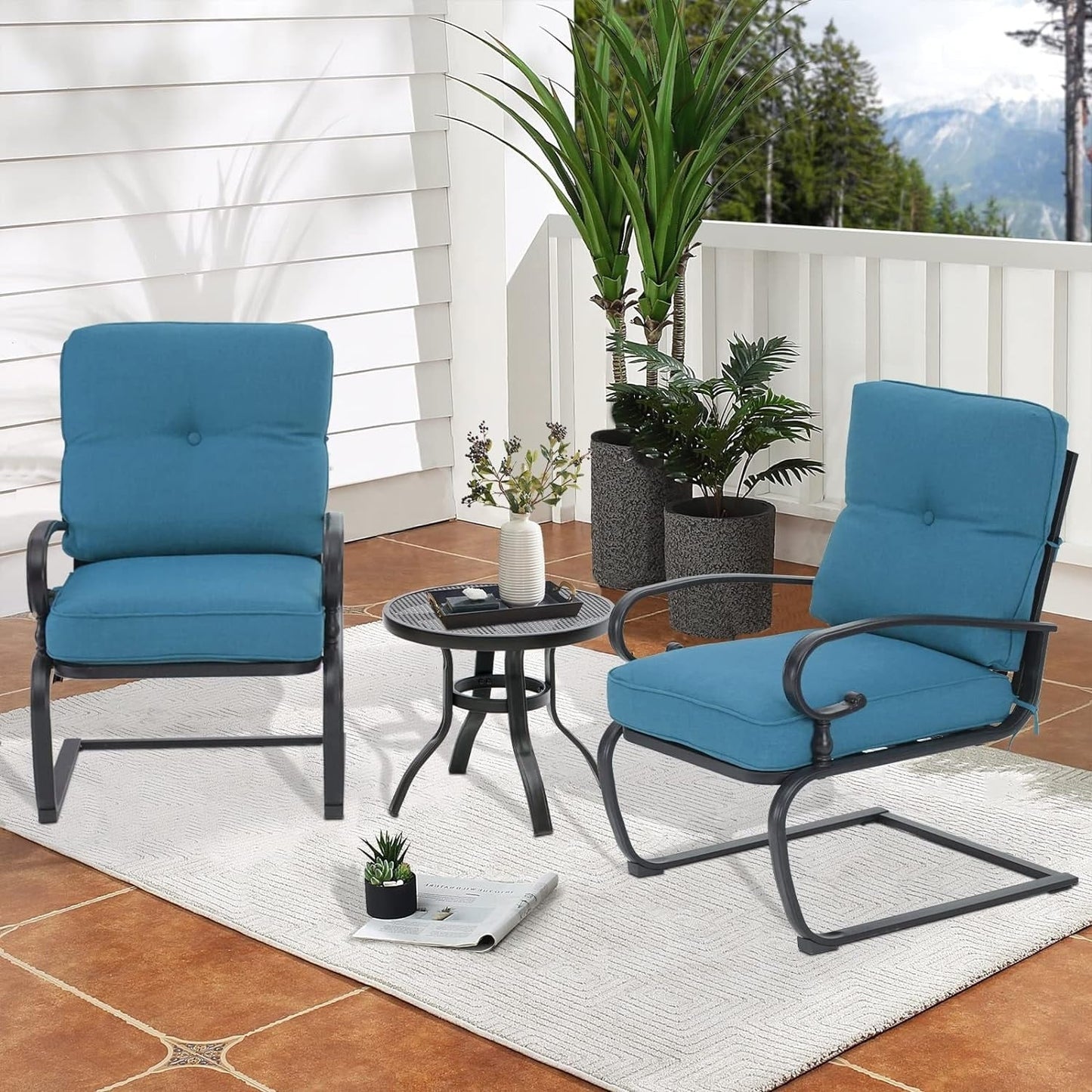 Nista 3 Piece Outdoor Patio C-Spring Bistro Set Dining Chairs with Cushions and Coffee Table by Havenside Home