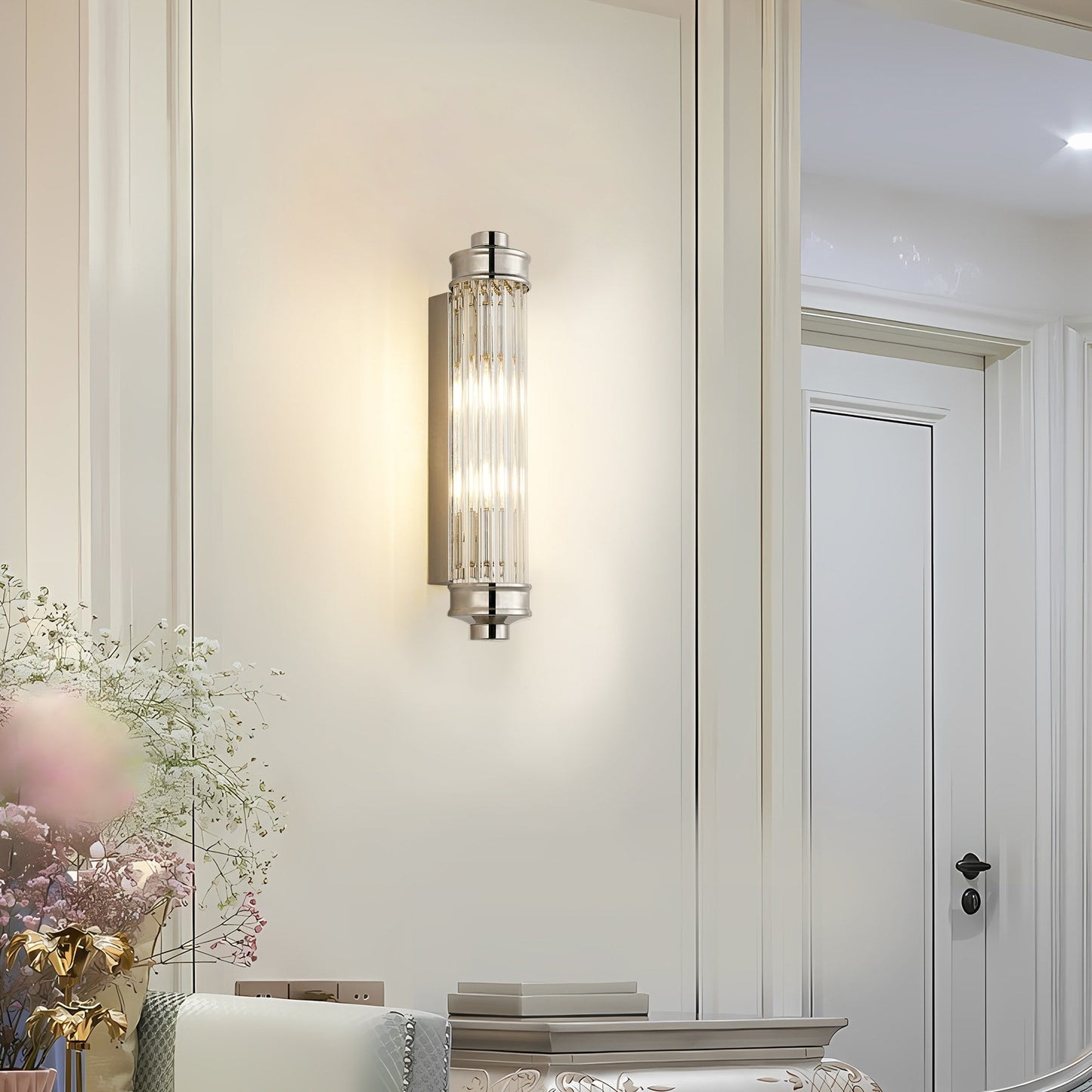 Nordic Postmodern Wall Sconce, European Wall Light in Simple Vintage Glass Crystal