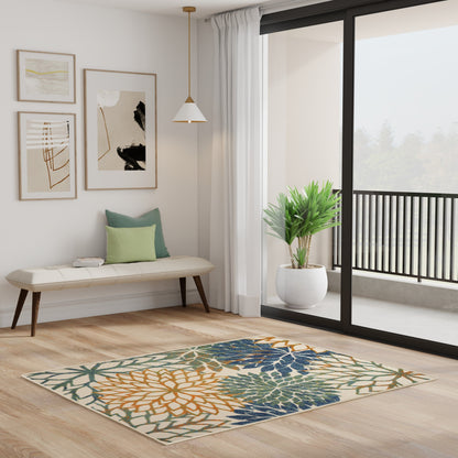 Tapis d'intérieur/extérieur Nourison Alice à motif floral bleu