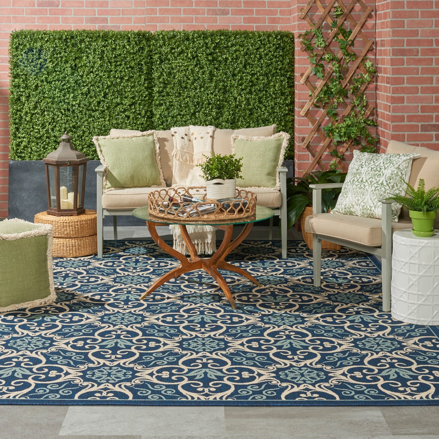 Tapis d'intérieur/extérieur Nourison à motif floral géométrique des Caraïbes