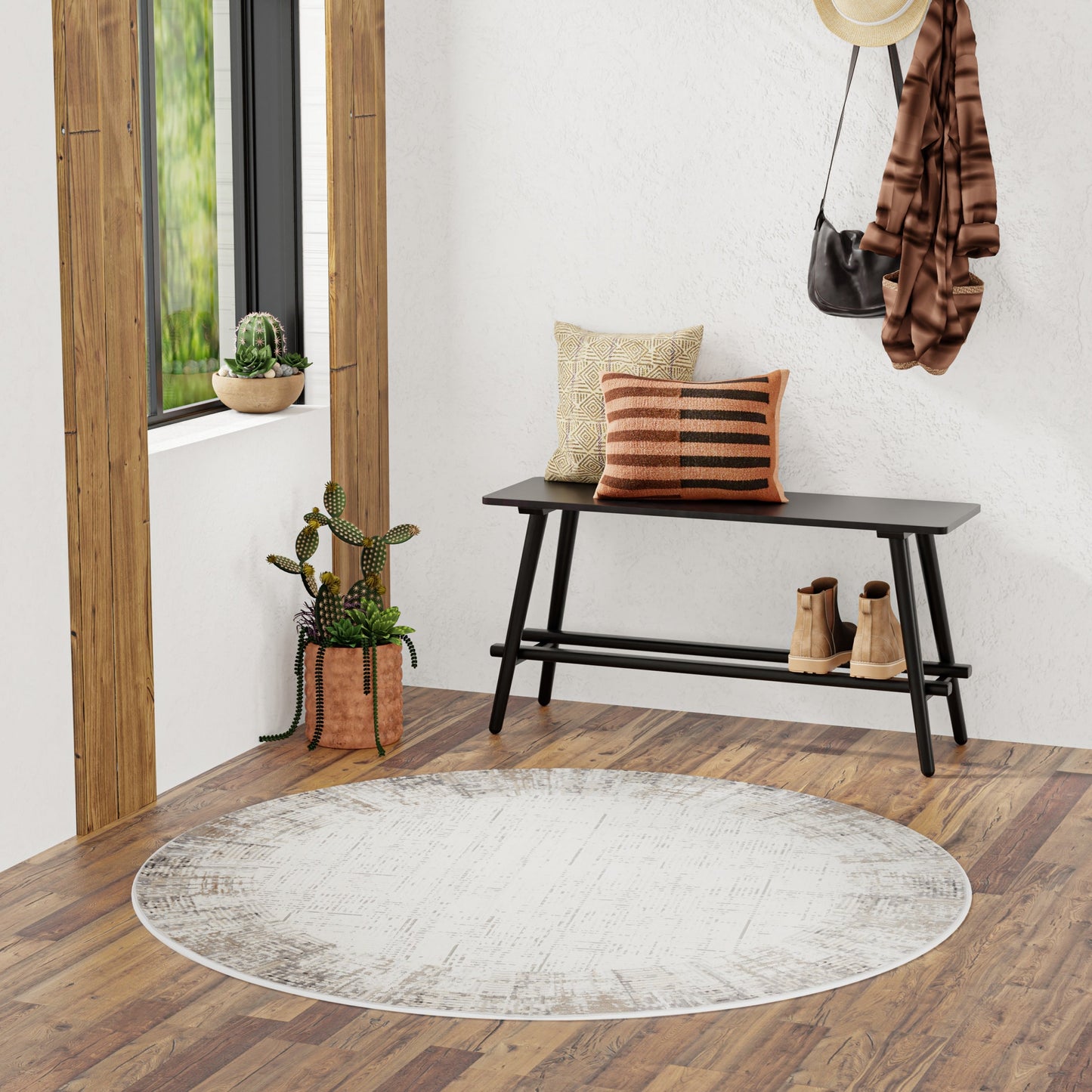 Tapis d'intérieur Nourison Emily gris ivoire à motifs abstraits