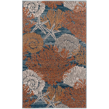 Tapis Nourison Pompéi, motif coquillages et coraux, idéal pour la plage côtière