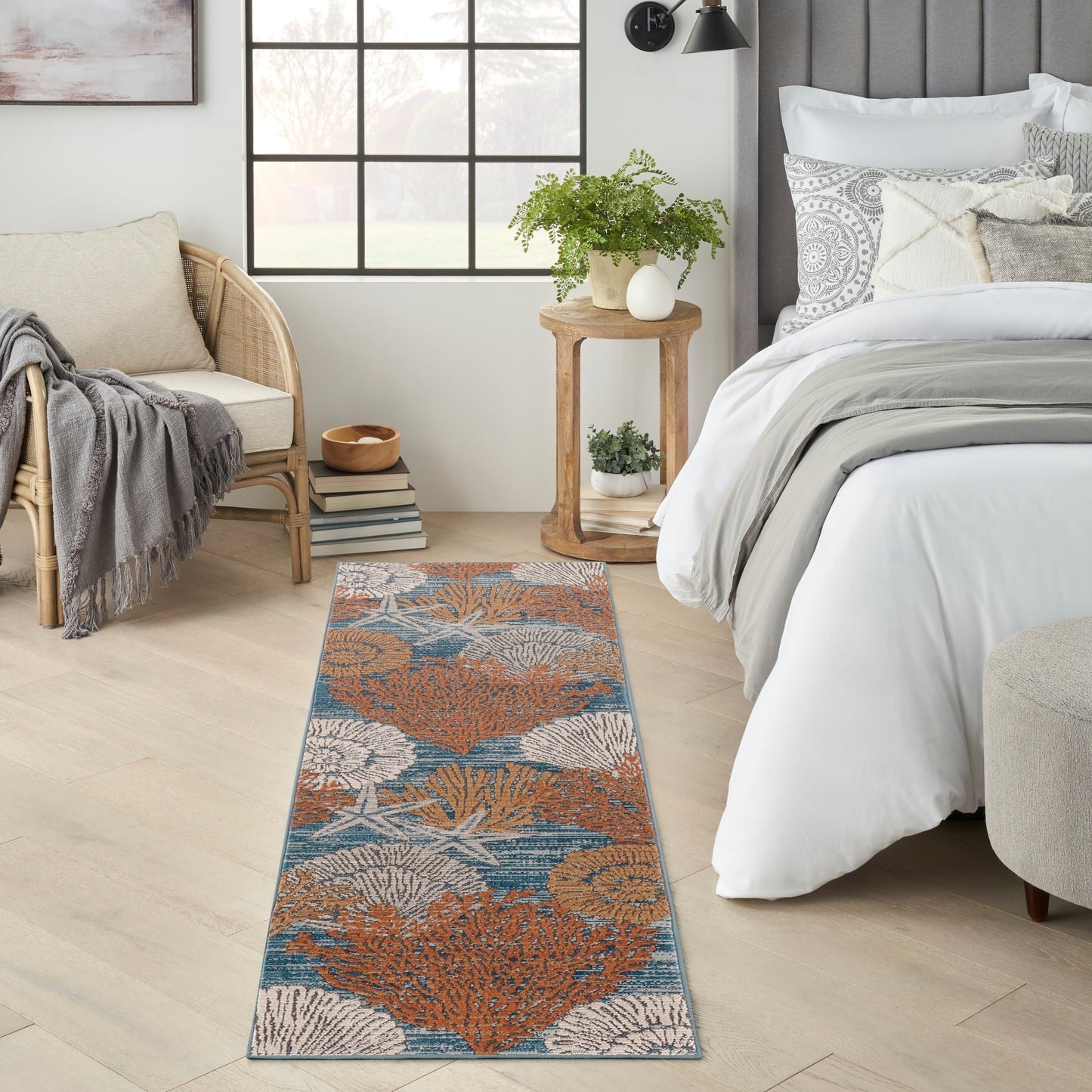 Tapis Nourison Pompéi, motif coquillages et coraux, idéal pour la plage côtière