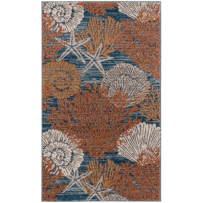 Tapis Nourison Pompéi, motif coquillages et coraux, idéal pour la plage côtière