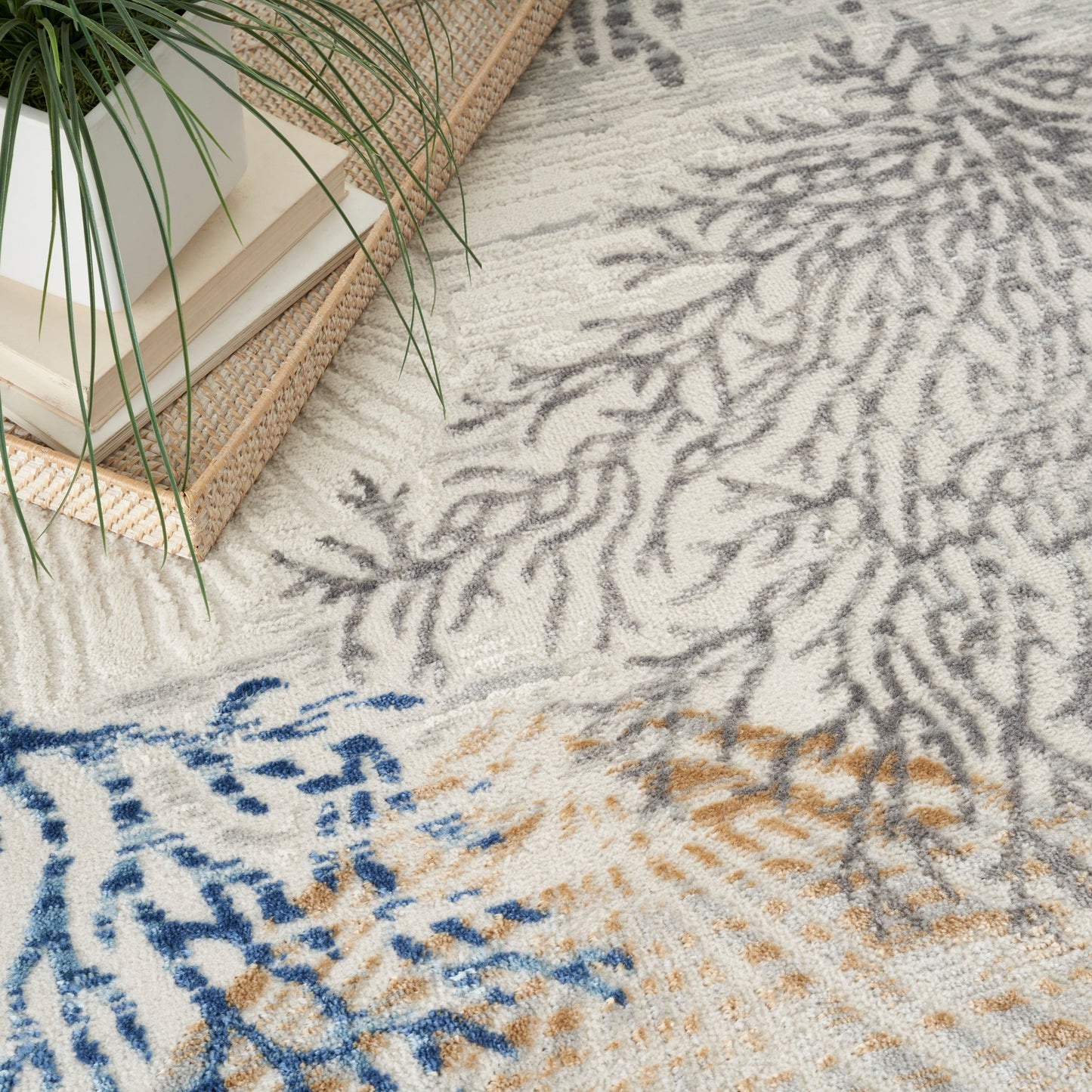 Tapis Nourison Pompéi, motif coquillages et coraux, idéal pour la plage côtière