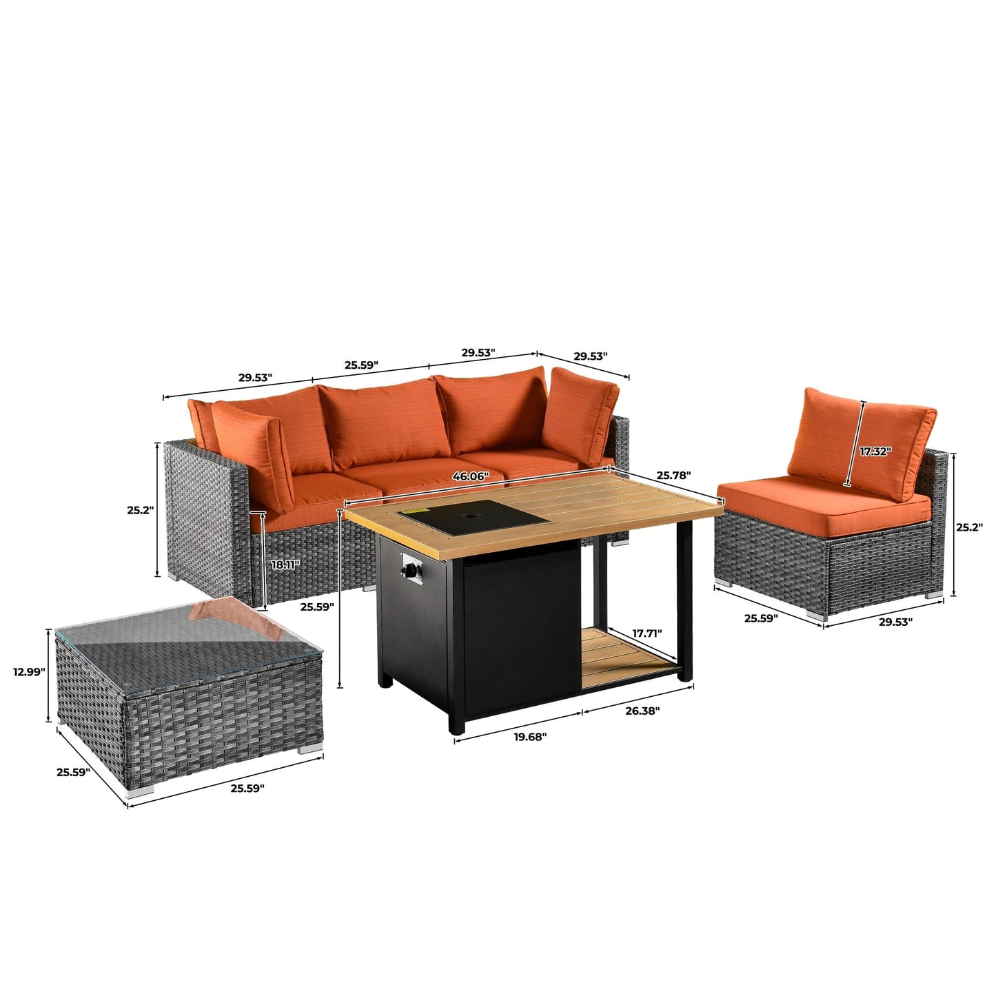 OVIOS Deep Seat Wicker 11-piece Sectional Set Swivel Chairs Fire Pit