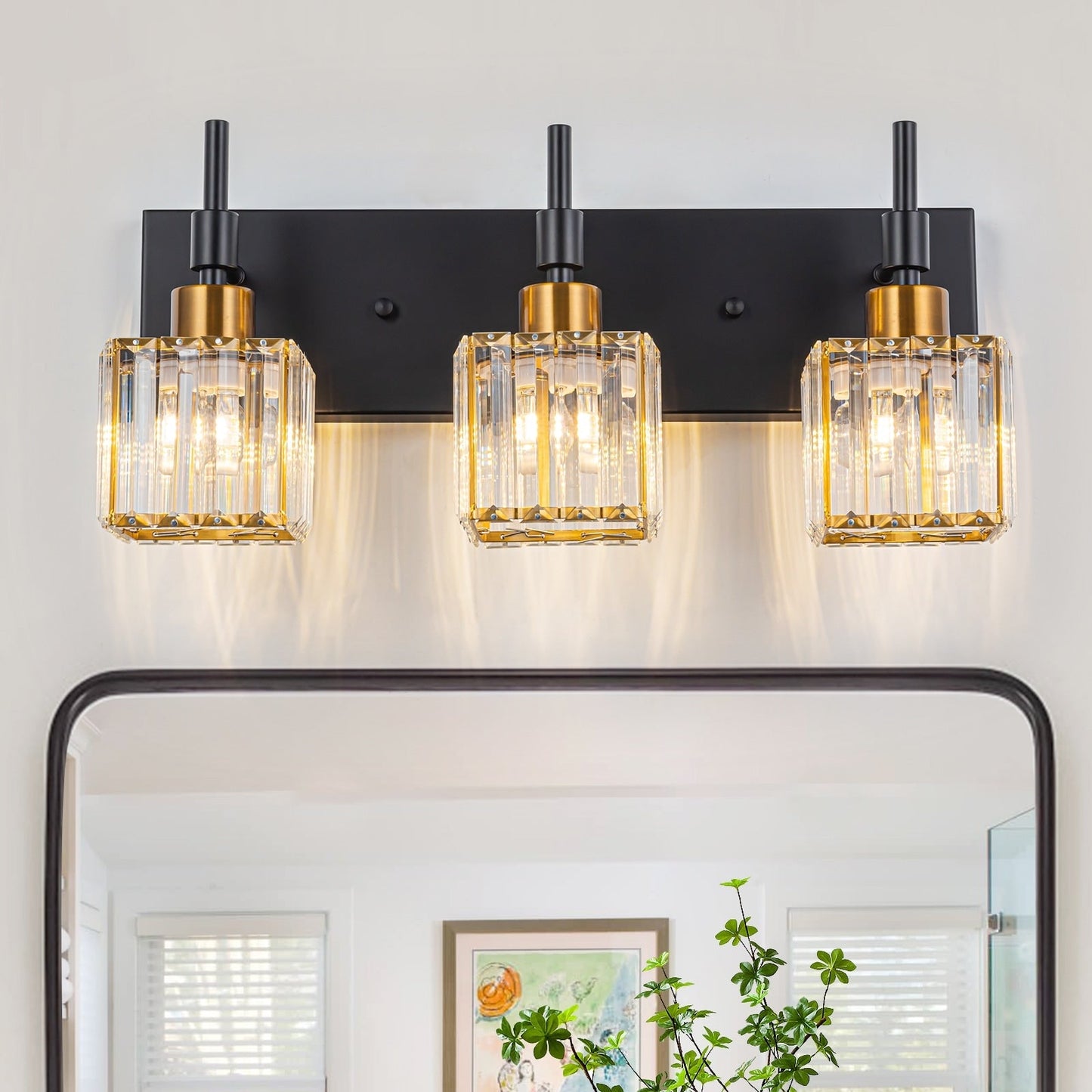 Luminaires de salle de bain en cristal à intensité variable Ora Modern sur miroir Glam Vanity Lights