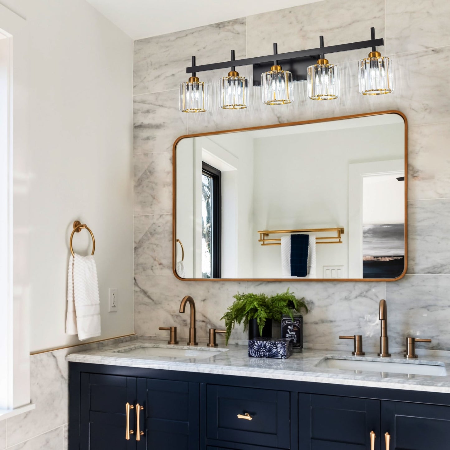 3/4/5-Light Modern Dimmable Crystal Bathroom Vanity Lights Fixtures Over Mirror