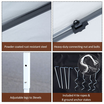 Auvent pop-up robuste Outsunny 10' x 10' avec filet latéral amovible en maille, conception facile à installer, événement de fête en plein air