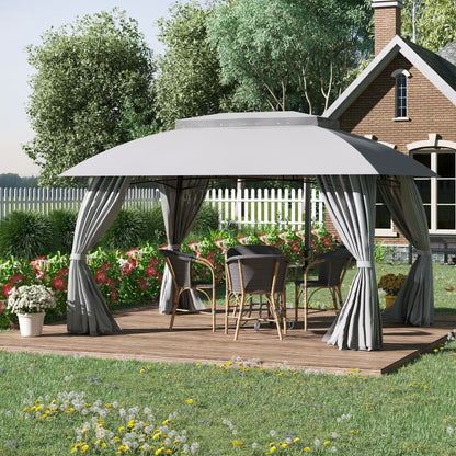 Gazebo de terrasse Outsunny 10' x 13', abri d'extérieur avec parois latérales, toit à double ventilation et structure en acier