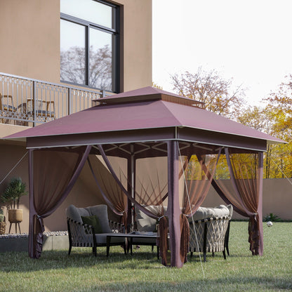 Outsunny 12' x 12' Pop Up Canopy Sun Shade Tente instantanée pliable avec filet latéral en maille, hauteur réglable sur 3 niveaux