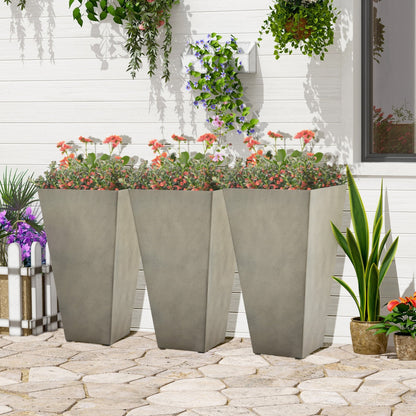 Lot de 3 grands pots de fleurs en plastique Outsunny 28 cm, pour l'intérieur et l'extérieur, pour l'entrée, la terrasse et la cour.