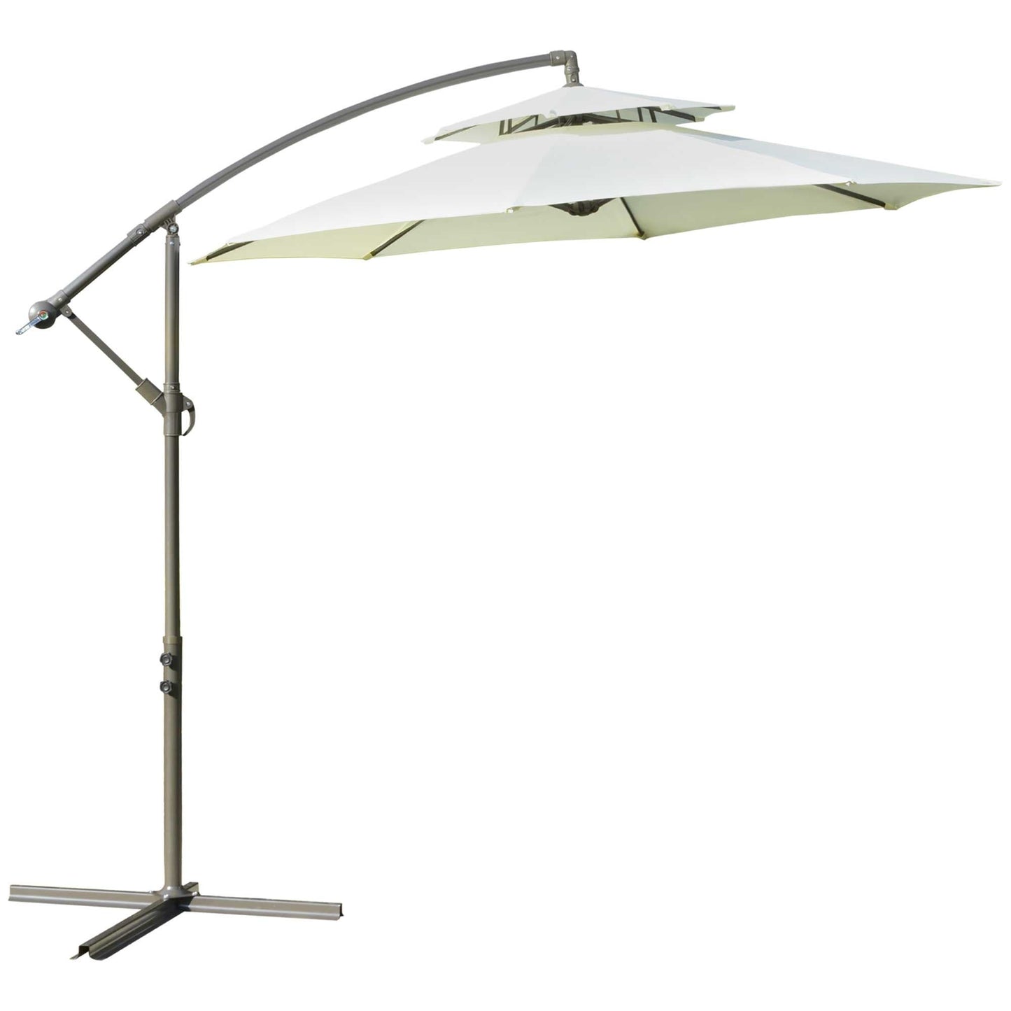 Outsunny 9' 2-Tier Cantilever Umbrella with Crank Handle, Cross Base and 8 Ribs, Garden Patio Offset Umbrella