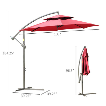 Outsunny 9' 2-Tier Cantilever Umbrella with Crank Handle, Cross Base and 8 Ribs, Garden Patio Offset Umbrella