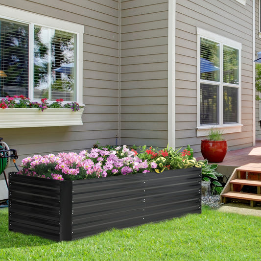 Outsunny Raised Garden Bed, 71 x 36 x 23 Galvanized Steel Planters for Outdoor Plants with Reinforced Rods