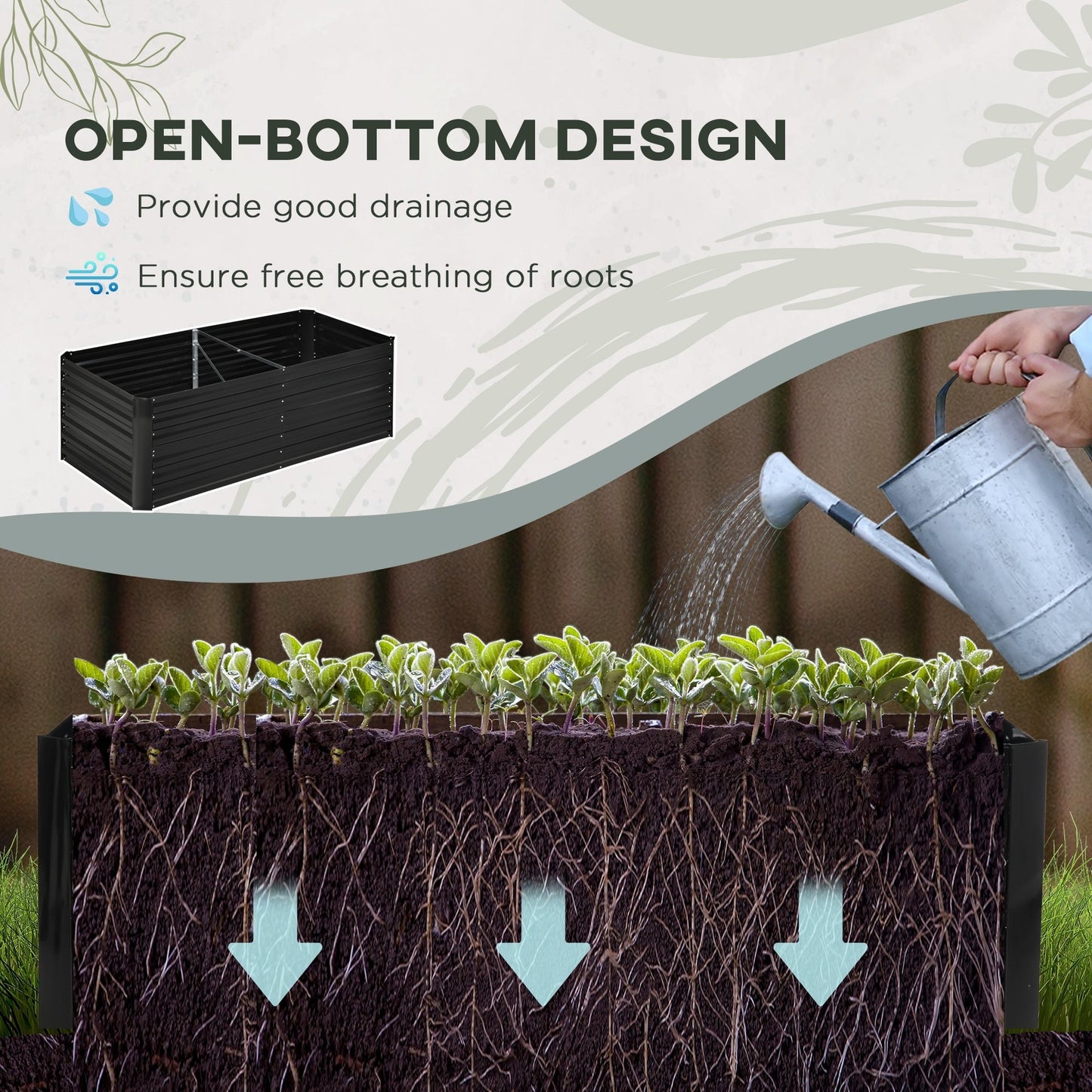 Outsunny Raised Garden Bed, 71 x 36 x 23 Galvanized Steel Planters for Outdoor Plants with Reinforced Rods
