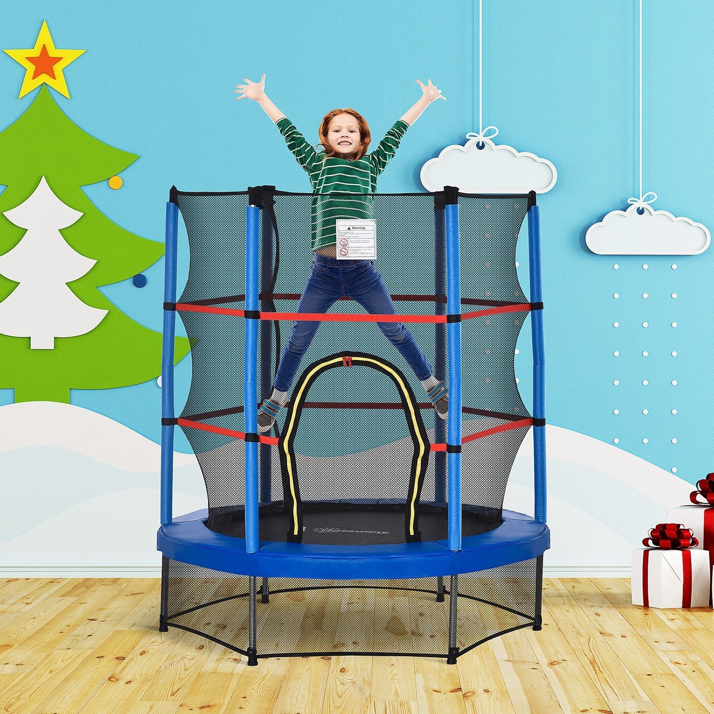 Outsunny 5' Diameter Kids Trampoline with Net for Indoors & Outdoors, Ages 3 to 6