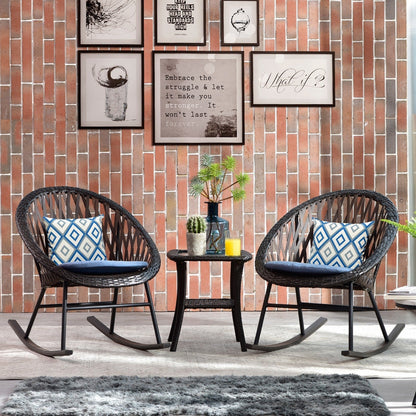 OVIOS 3-piece Patio Rocking Chair Bistro Set with Glass Coffee Table