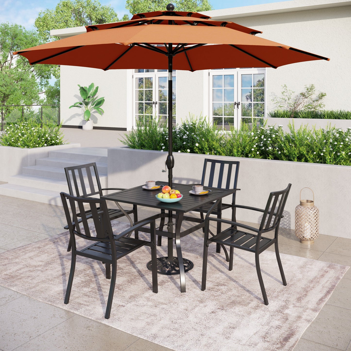 Parasol de terrasse inclinable à 3 niveaux de 10 pieds de MAISON ARTS, parasol d'extérieur à double ventilation avec lumières LED