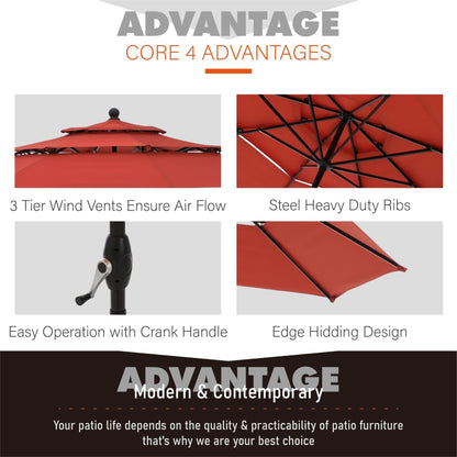 MAISON ARTS 10ft 3 Tiers Patio Outdoor Umbrella Matched with most Patio Table with Ventilation Auto-tilt and Crank Lift