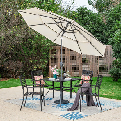 MAISON ARTS 6-Piece Patio Dining Set with 10ft 3 Tier Auto-tilt Umbrella: 4 Metal Outdoor Chairs 1 Metal Square Dining Table