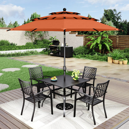 MAISON ARTS 6-Piece Patio Dining Set with 10ft 3 Tier Auto-tilt Umbrella: 4 Metal Outdoor Chairs 1 Metal Square Dining Table