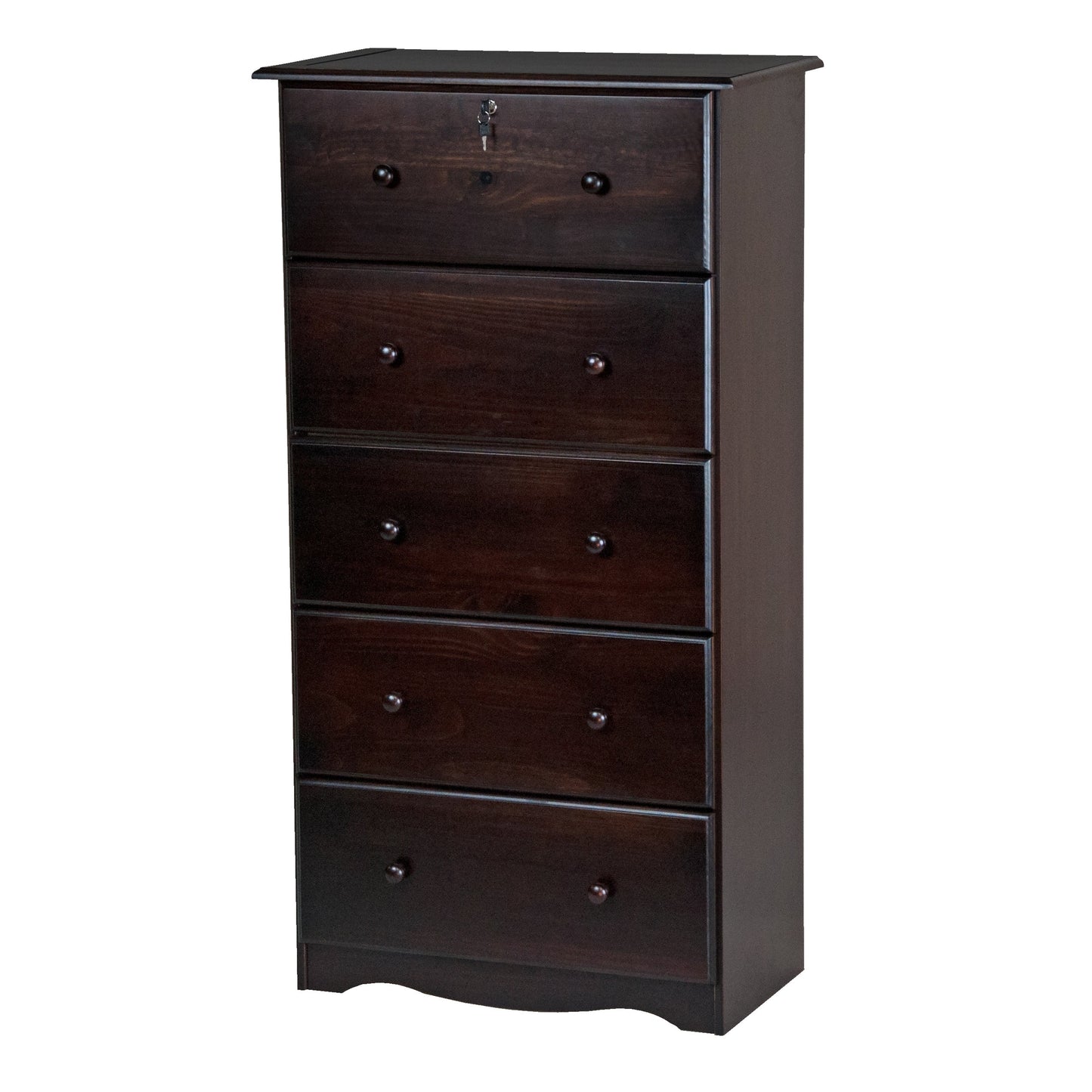 Commode 5 tiroirs géants 100 % bois massif de Palace Imports avec serrure, boutons en métal ou en bois
