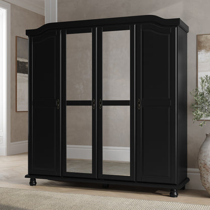 Armoire penderie 4 portes Kyle 100 % bois massif de Palace Imports avec portes en bois massif ou en miroir