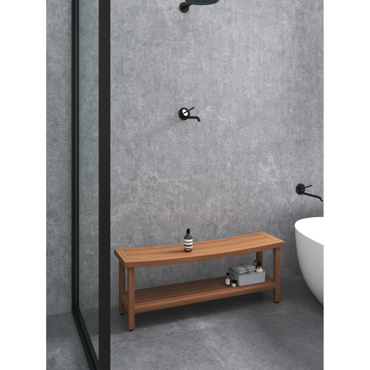 Banc de douche breveté en teck Sumba avec étagère