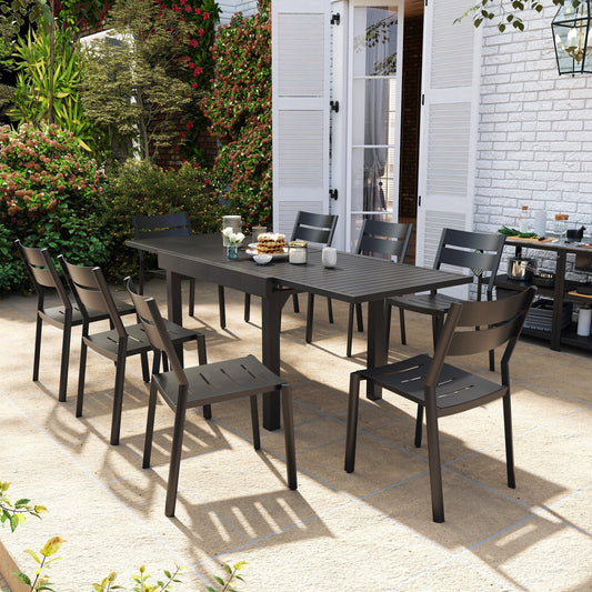 Pellebant 5/7/9-piece Aluminum Outdoor Dining Set Expandable Table and Stackable Chairs