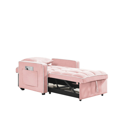 Pink Velvet Single Sofa Bed with Adjustable Back