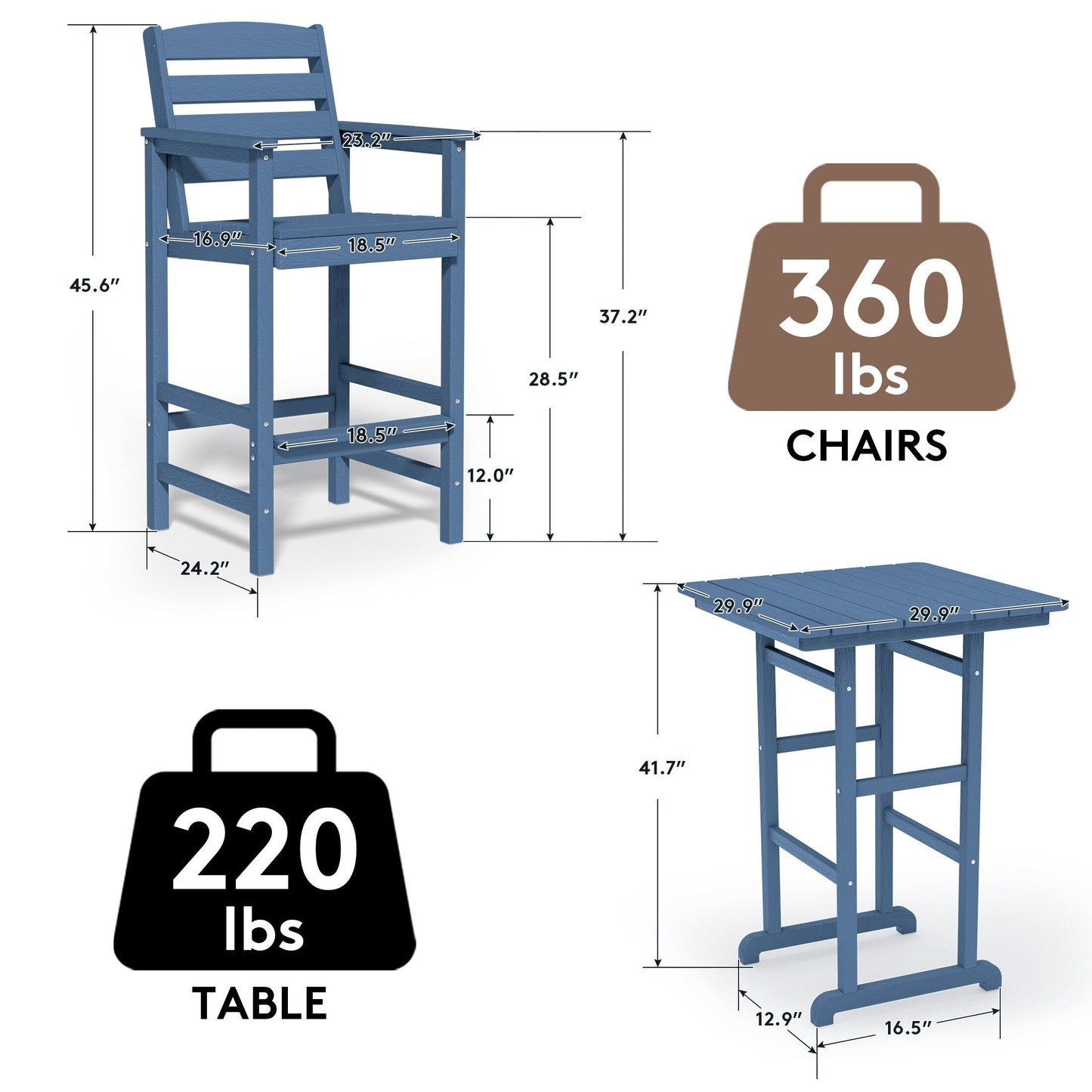 Plastic Tall adirondack Chair Set Of 3-Piece Patio Conversation Set