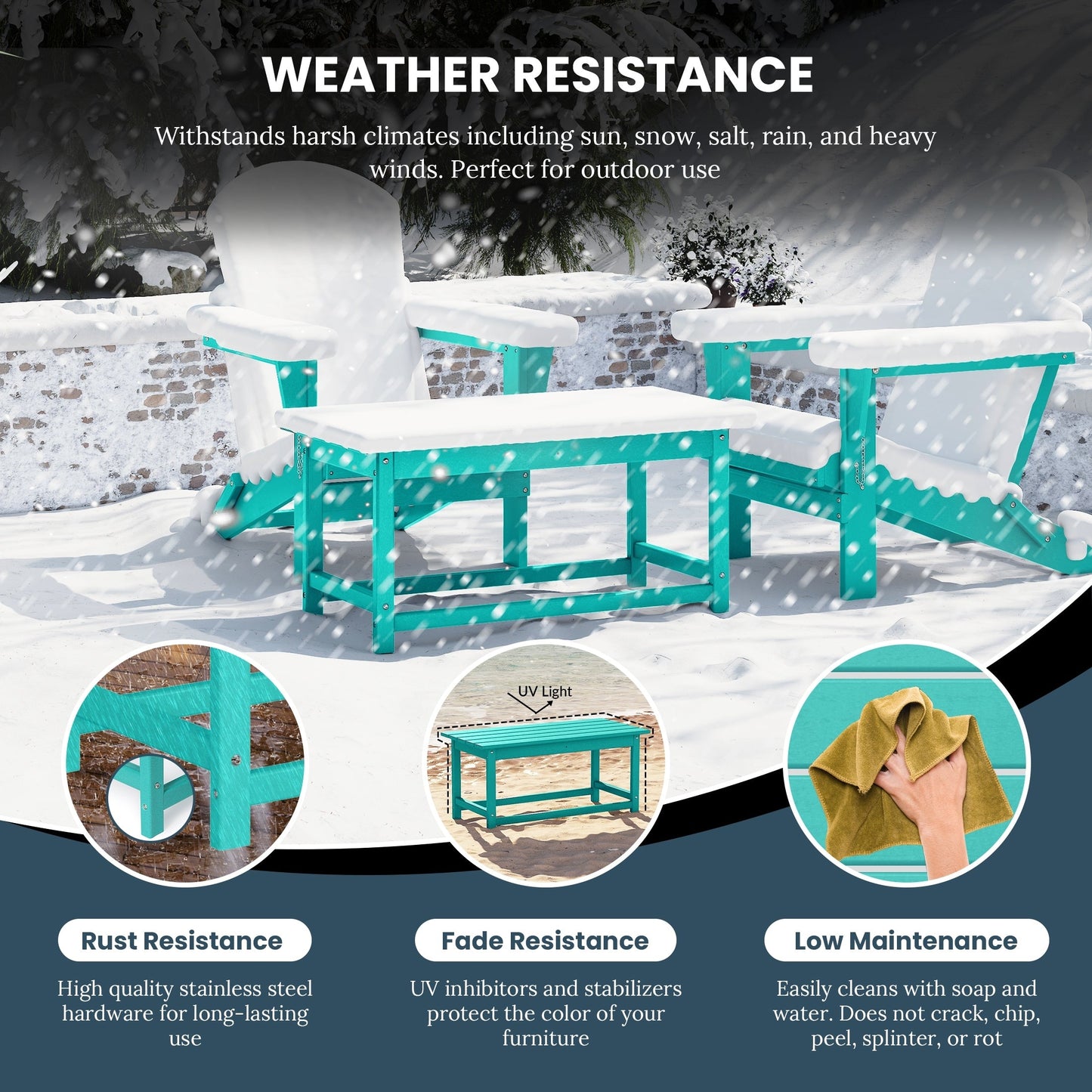 Table basse rectangulaire d'extérieur Polytrends Laguna en PEHD, résistante aux intempéries