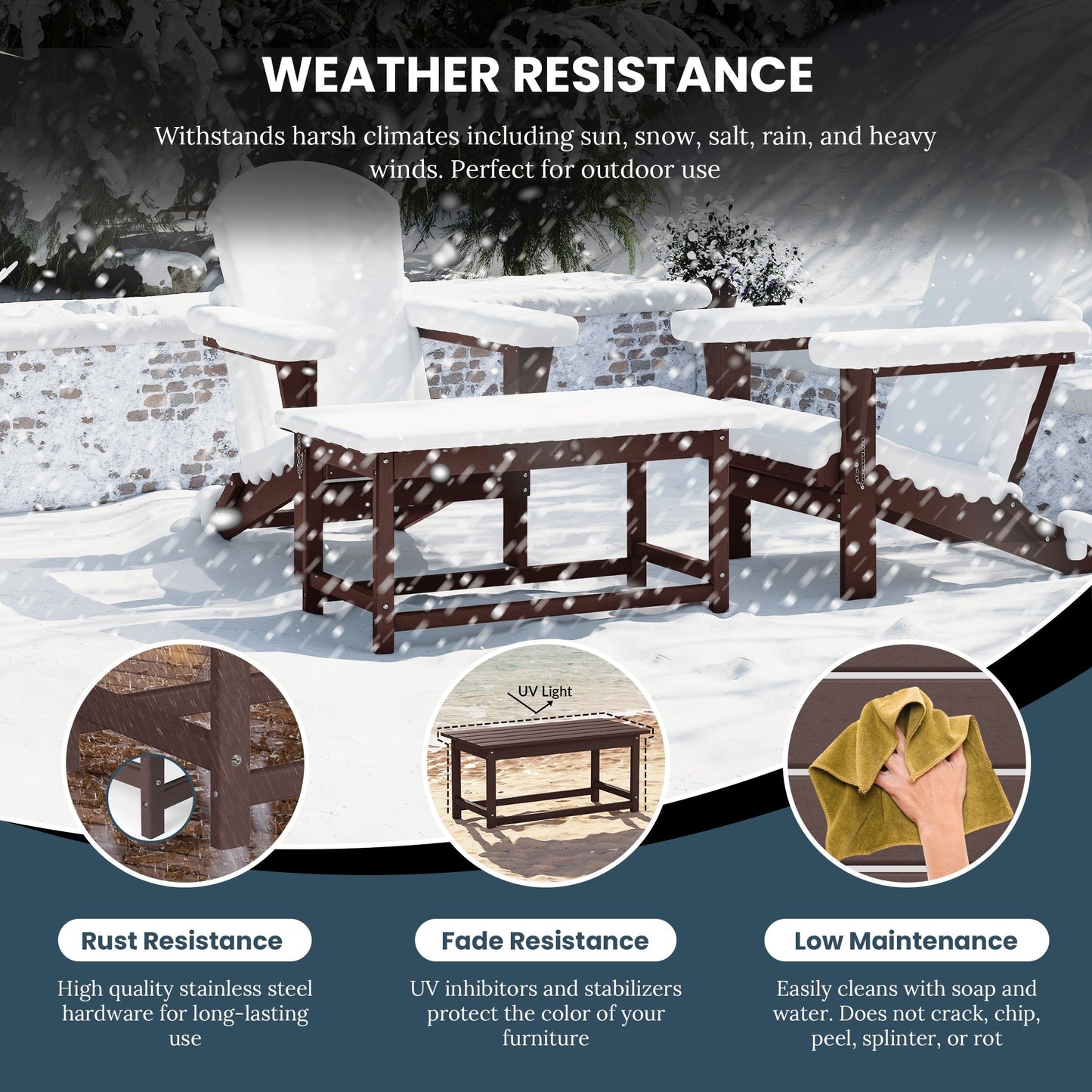 Table basse rectangulaire d'extérieur Polytrends Laguna en PEHD, résistante aux intempéries