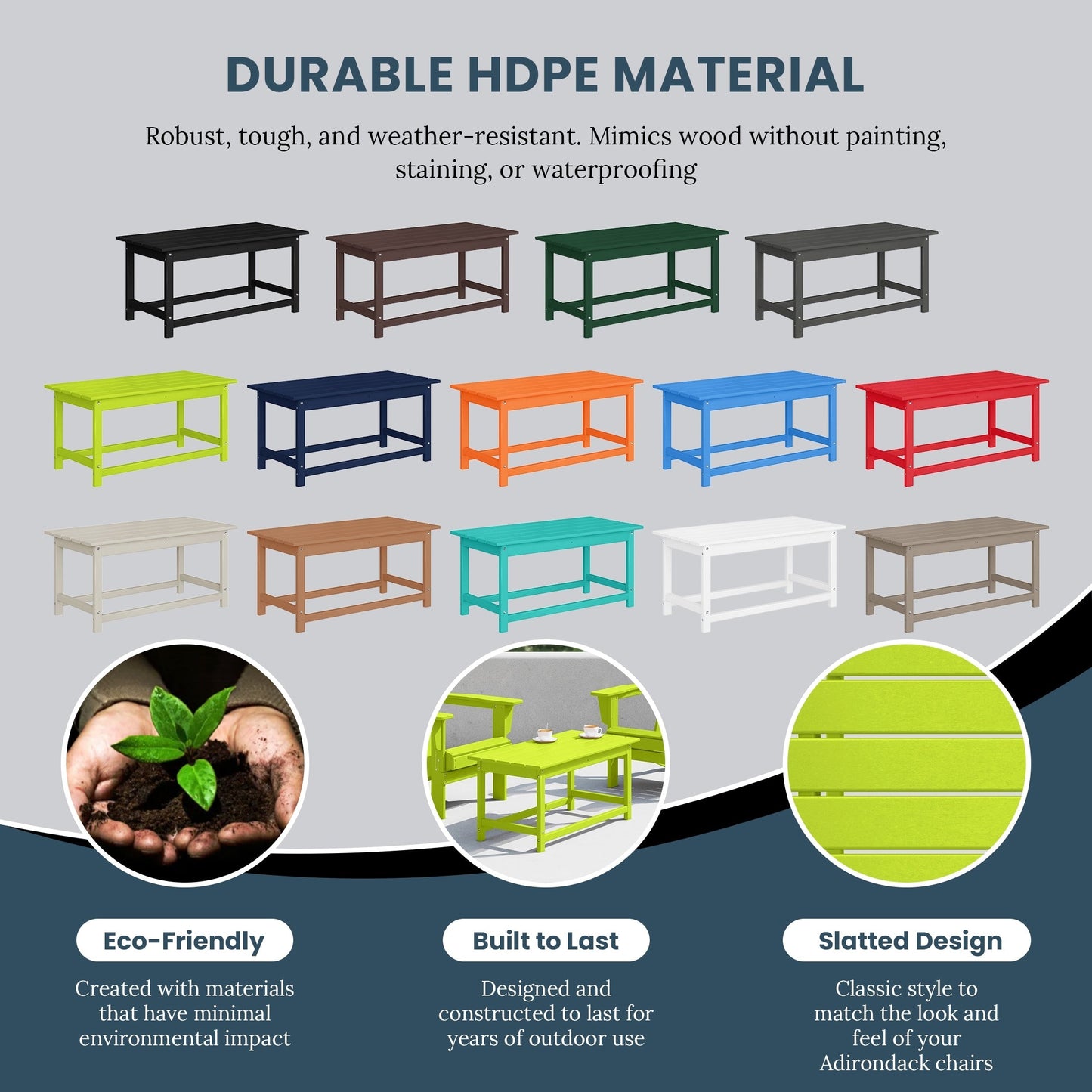 Table basse rectangulaire d'extérieur Polytrends Laguna en PEHD, résistante aux intempéries