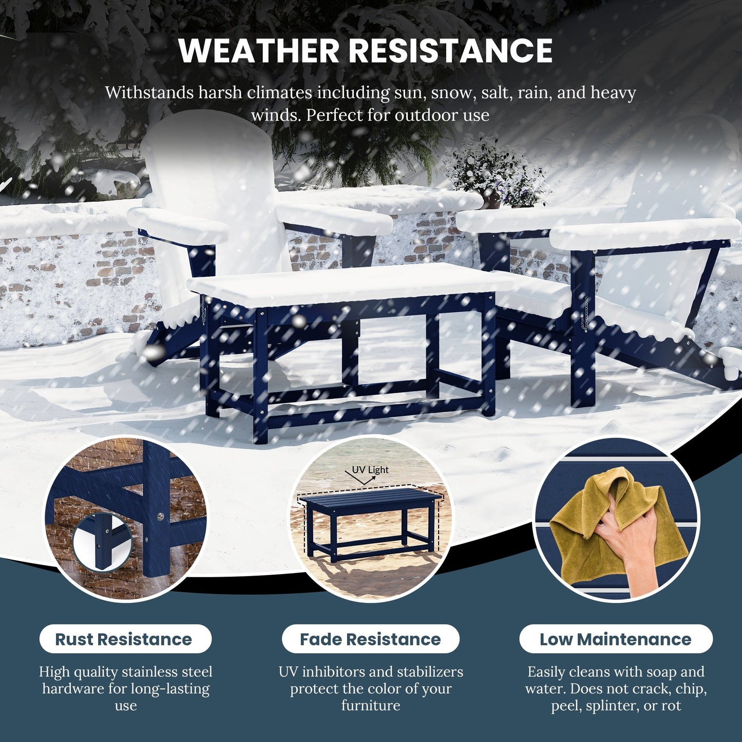 Table basse rectangulaire d'extérieur Polytrends Laguna en PEHD, résistante aux intempéries