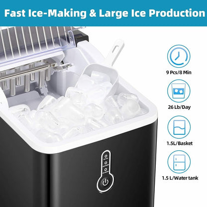 Portable Countertop Ice Maker Machine，26Lbs/24H， Self-Cleaning Home, Low Noise