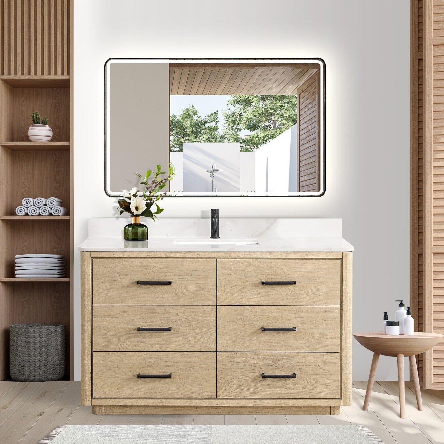Meuble-lavabo Porto avec dessus en quartz blanc sans miroir