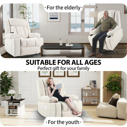 Power Lift Recliner Chair for Elderly, Fabric Lift Chairs w/ Extended Footrest, with 2 Cup Holders,Side Pockets, Remote Control