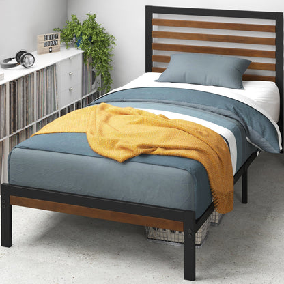 Priage by ZINUS Brown Bamboo and Metal Platform Bed Frame
