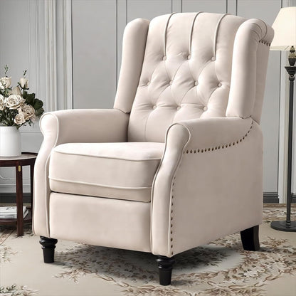 Pushback Recliner Chair, Fabric Armchair Push Back Recliner with Rivet Decoration, Single Sofa Accent Chair