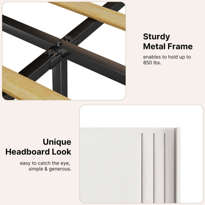 Lit Queen/Full rembourré à canaux verticaux avec tête de lit à oreilles