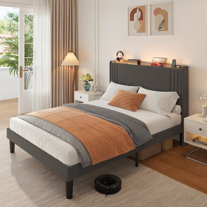 Lit Queen/Full rembourré à canaux verticaux avec tête de lit à oreilles