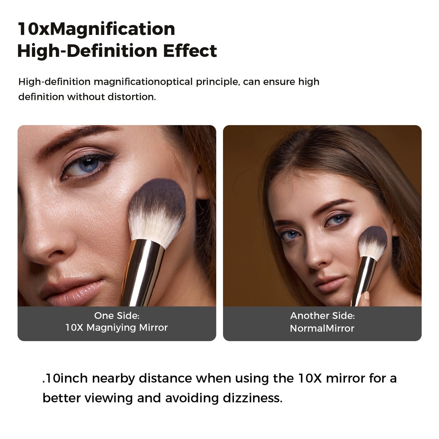 Miroir de maquillage mural rond de 8 pouces pour salle de bain, rechargeable, grossissement 1x/10x, 3 couleurs d'éclairage