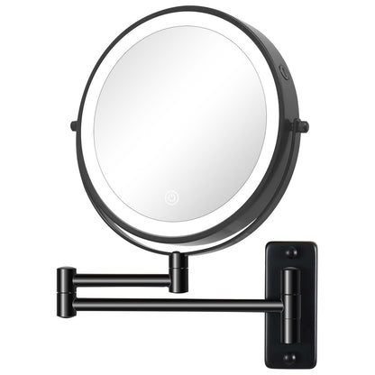 Miroir de maquillage mural rond de 8 pouces pour salle de bain, rechargeable, grossissement 1x/10x, 3 couleurs d'éclairage